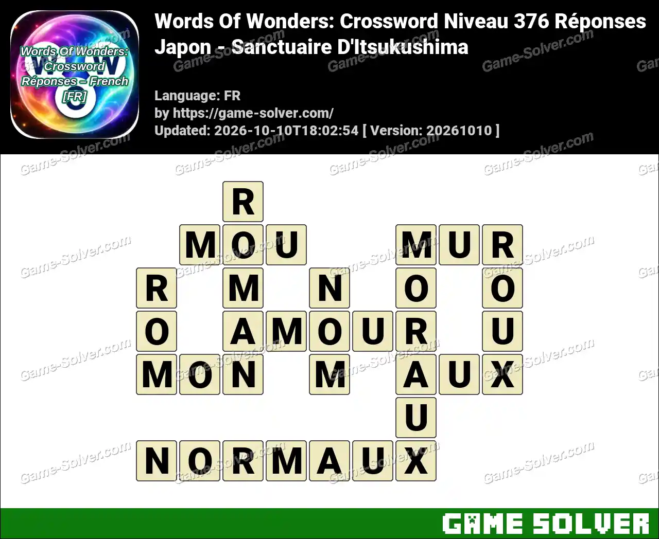 Words Of Wonders: Crossword Niveau 376 Réponses – Japon – Sanctuaire D’Itsukushima